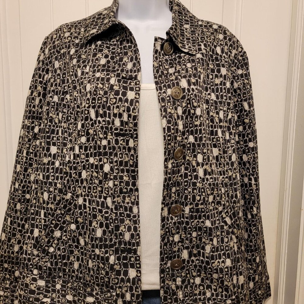 Chico's Black Cream Geometric Button Jacket Size 1 Medium